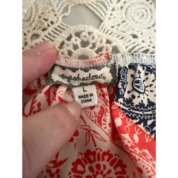 Eyeshadow Crochet Neckline Red White Blue Americana Tank Blouse Sz L - Picture 7 of 8